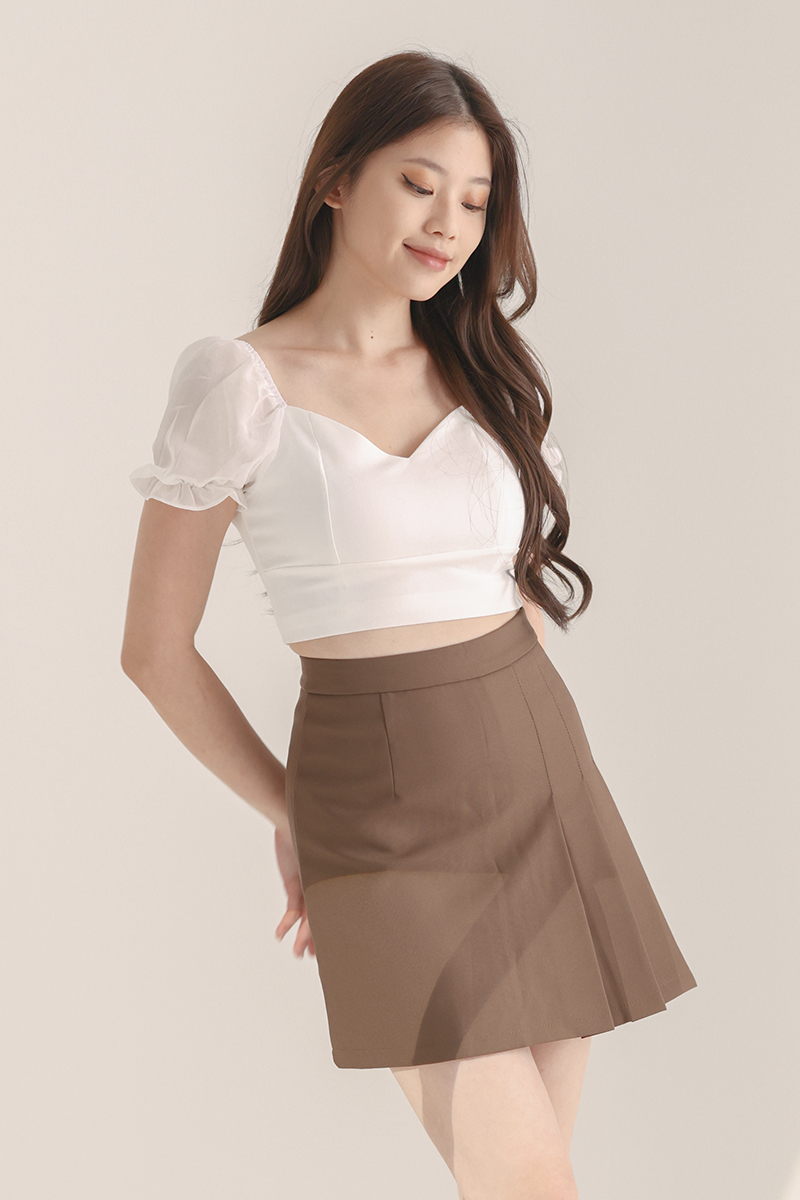 Bub Chiffon Sweetheart Two Way Puff Sleeves Top Ivory