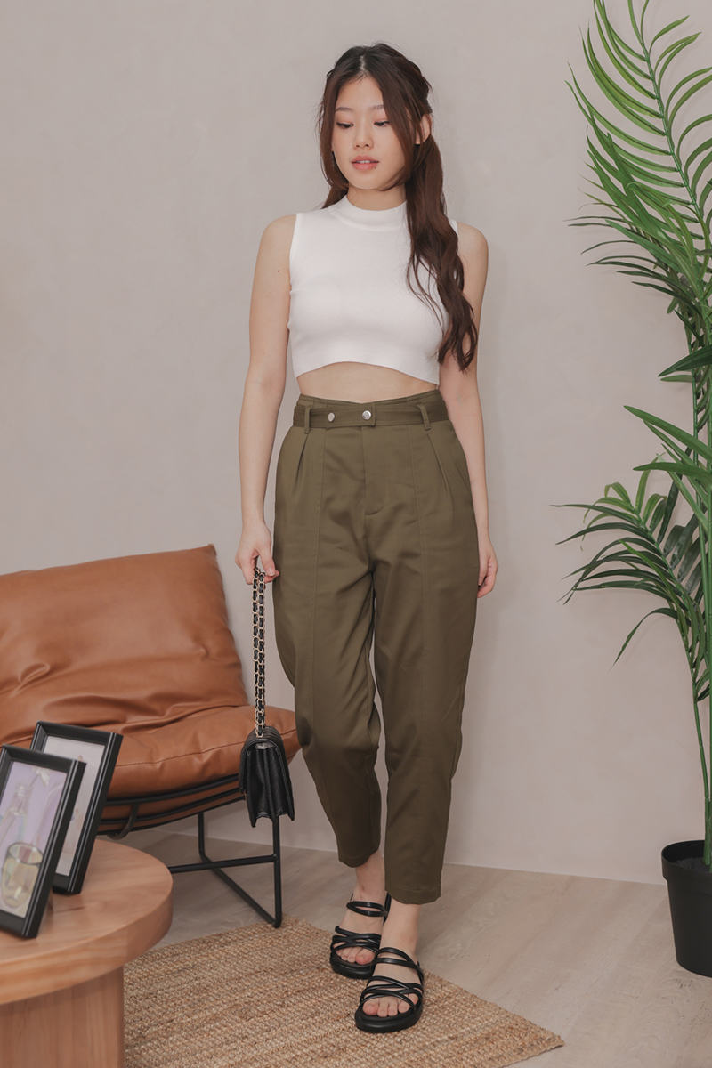 Lannie Snap Button Belt Pants Olive 