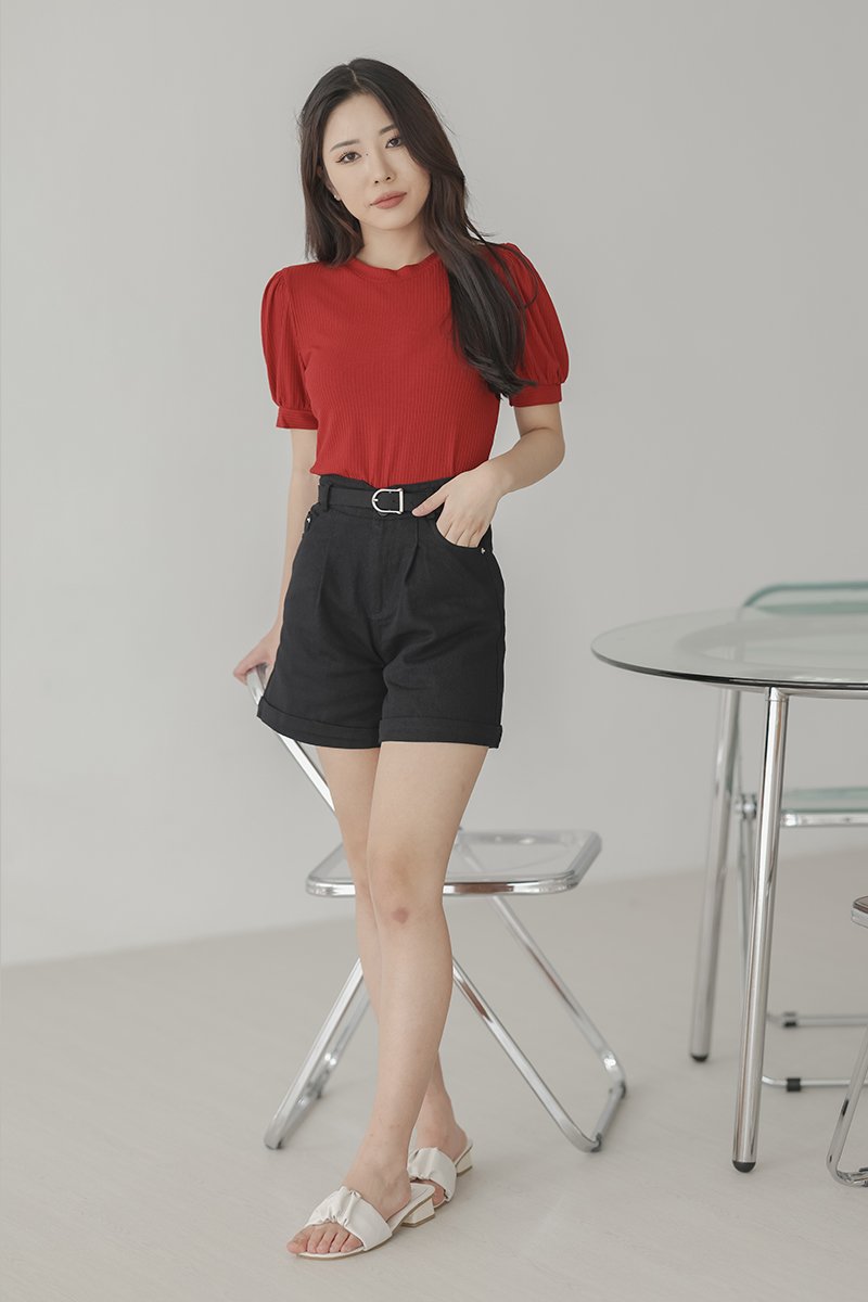 Ensley Rib Knit Top Scarlet