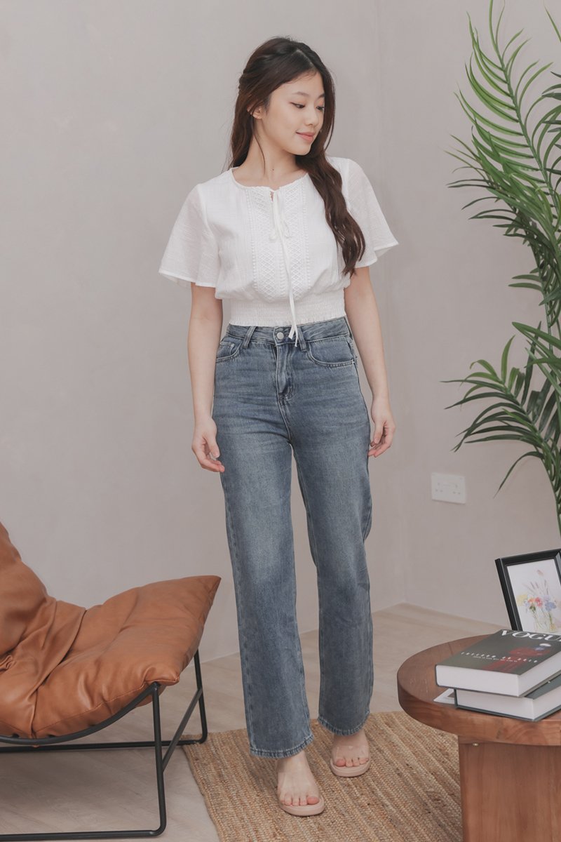 [BACKORDER 1] Alenka Lace Smocked Waistband Top Ivory