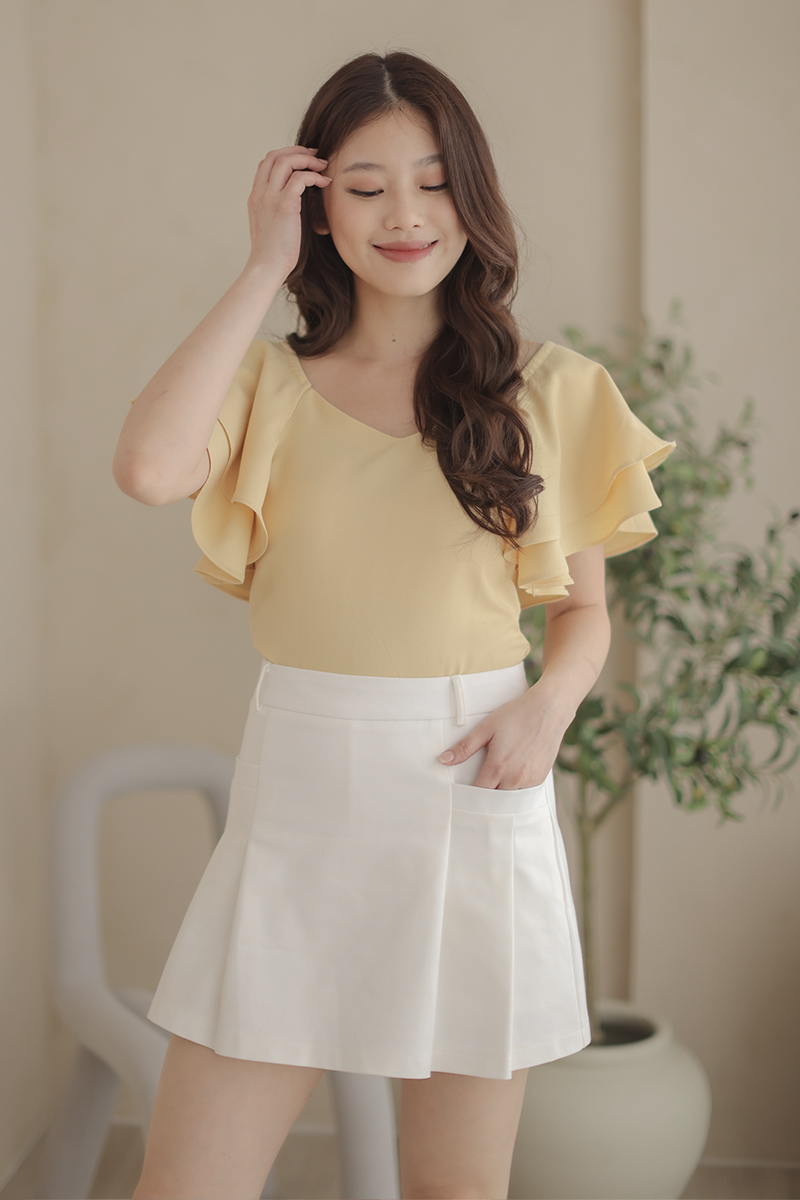 Soleia Sweetheart Layered Butterfly Sleeves Top Mustard