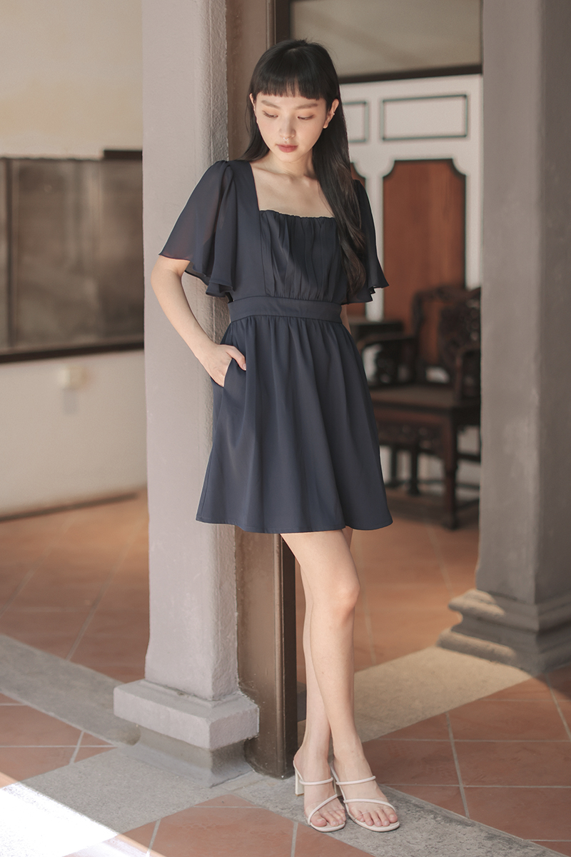 Lily V2 Square Neck Flare Dress Midnight