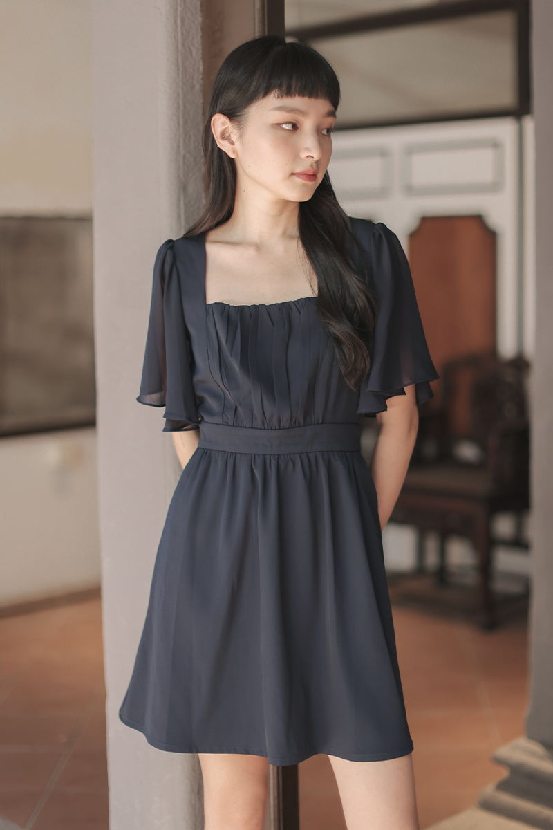 Lily V2 Square Neck Flare Dress Midnight