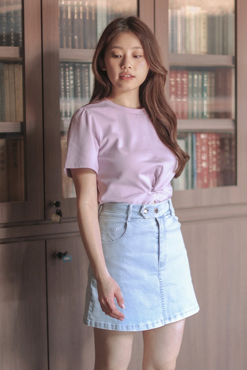 Hallie Knotted Short Sleeves Top Lilac