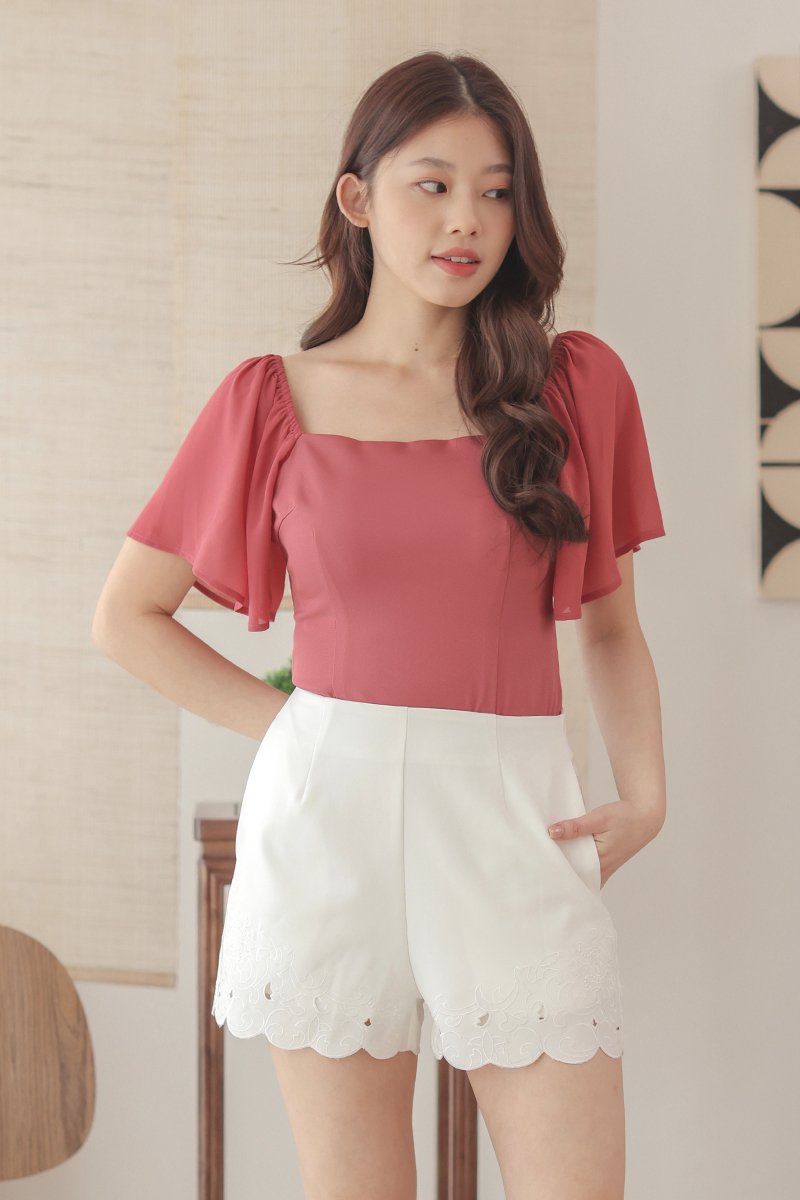 Leilani Minimal Two Way Flutter Sleeves Top Mauve