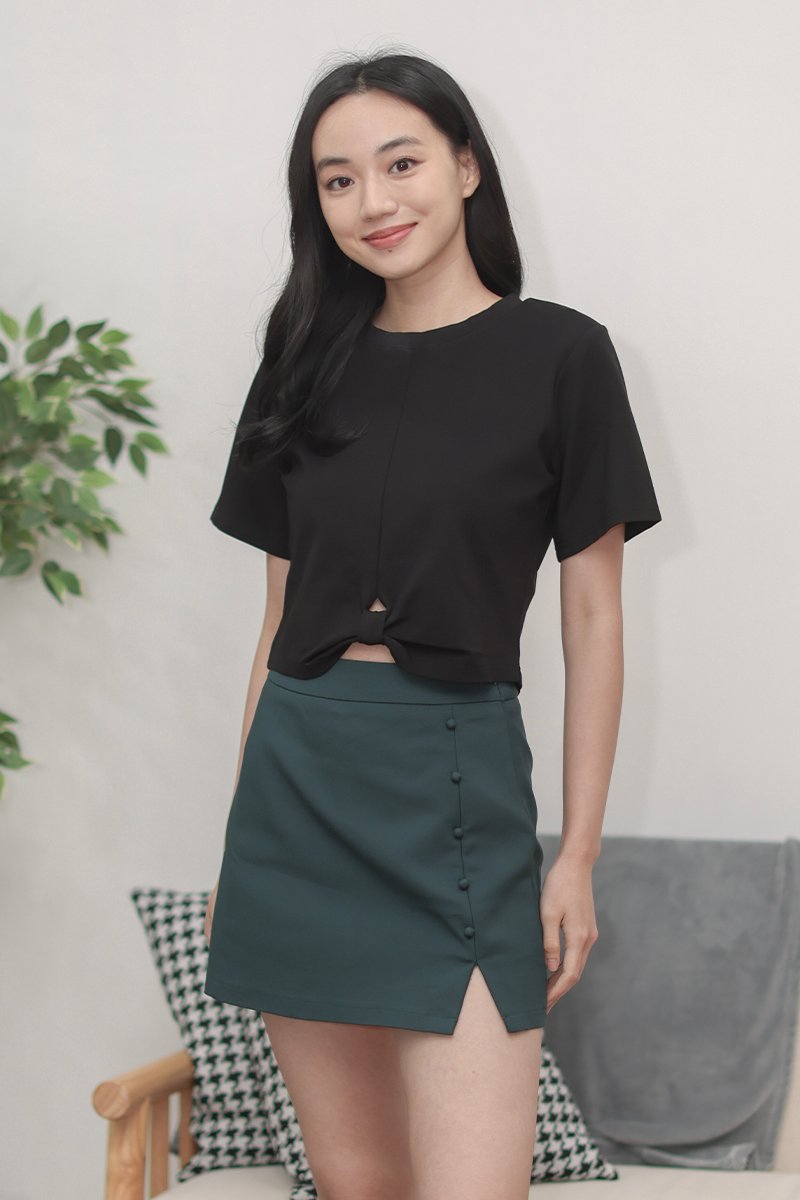 Simone Bow Front Short Sleeves Top Black