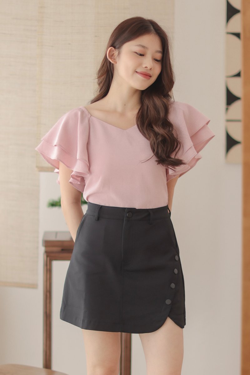 Soleia Sweetheart Layered Butterfly Sleeves Top Blush