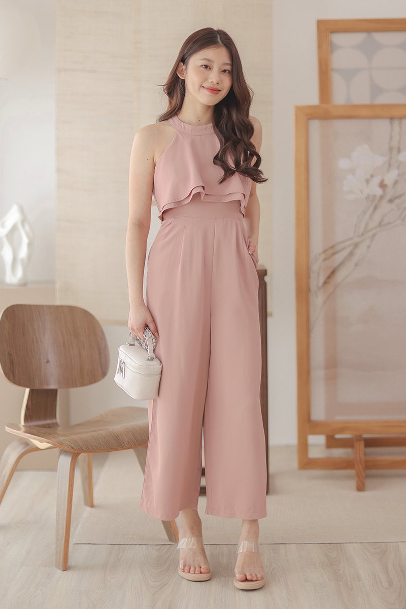 Ryleigh Layered Halter Neck Jumpsuit Blush