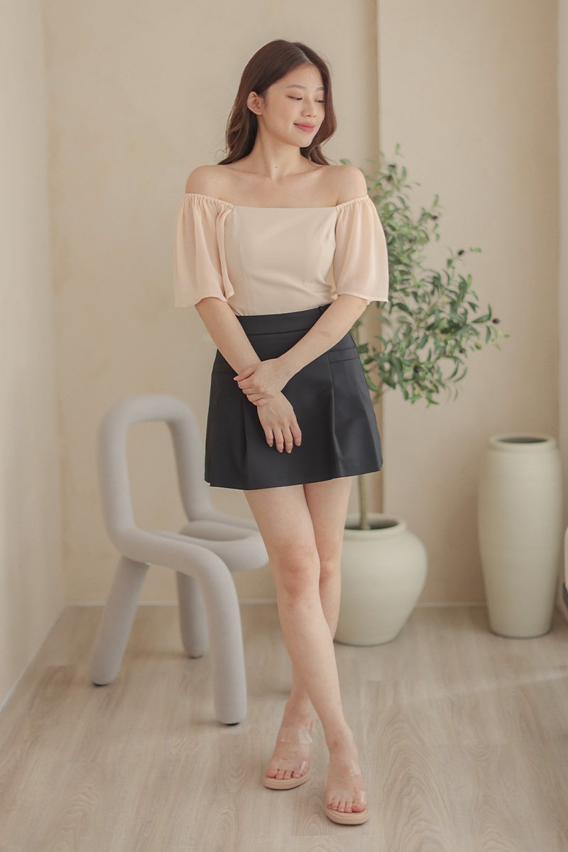Leilani Minimal Two Way Flutter Sleeves Top Nude