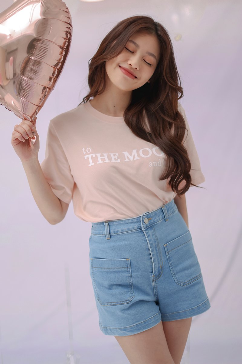 To The Moon And Back Printed Short Sleeve T-shirt Blush (UNISEX) 